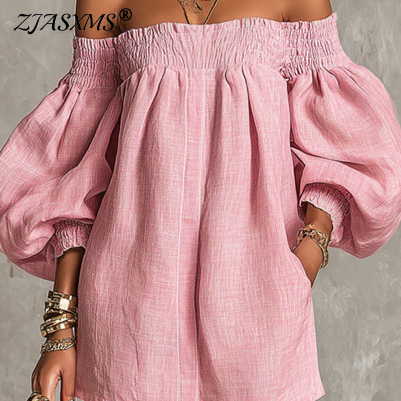 Off Shoulder Puff Sleeve Sundress - Vestido Nuevo de Mujer con Hombros
