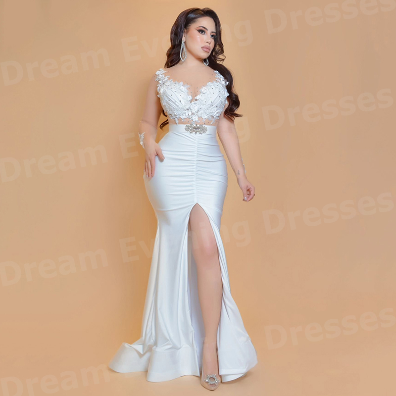 Elegant Satin Evening Gown Split - Elegantes Vestidos de Noche Blancos de
