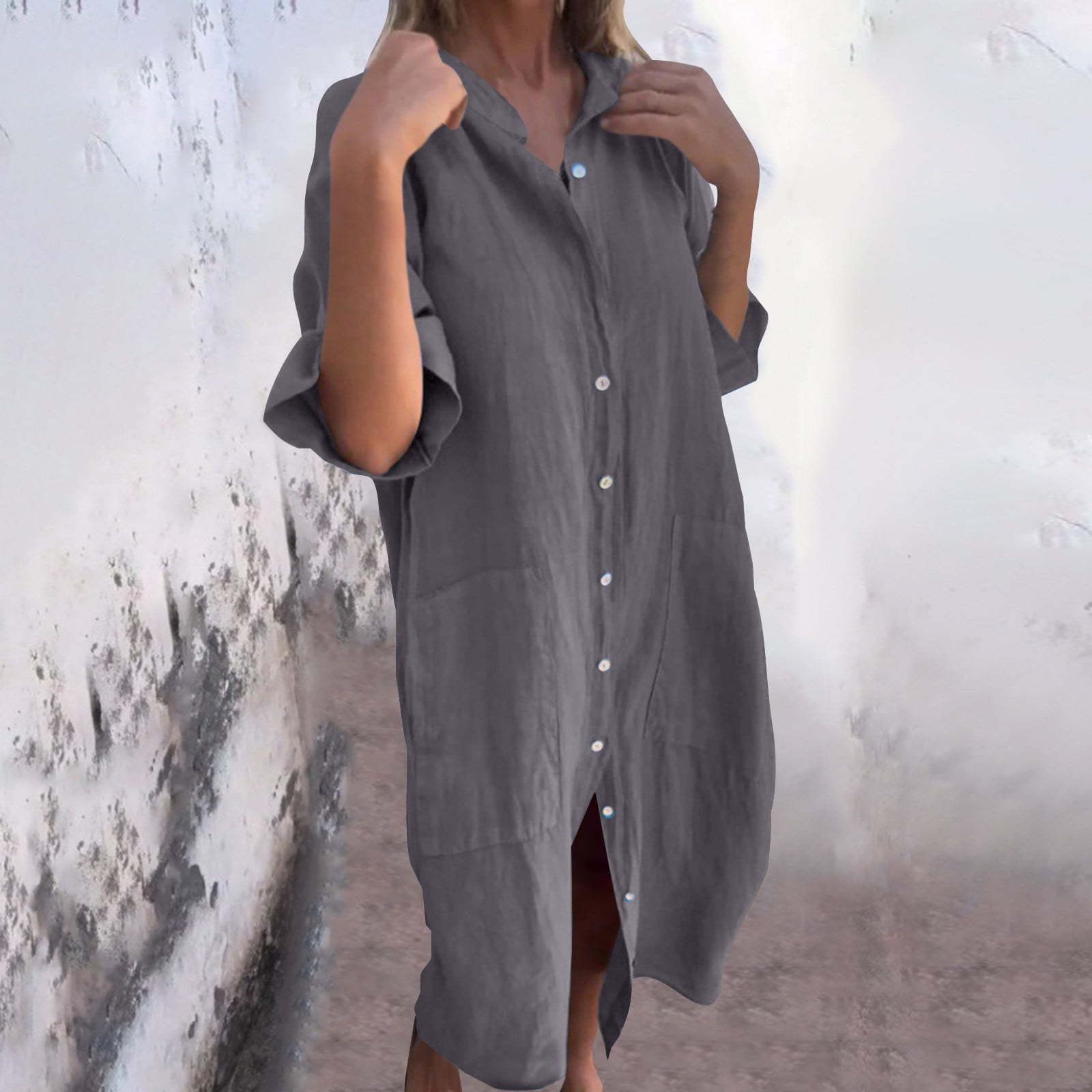 Casual Loose Linen Shirt Dress - 2025 nuevo vestido camisero de algodón