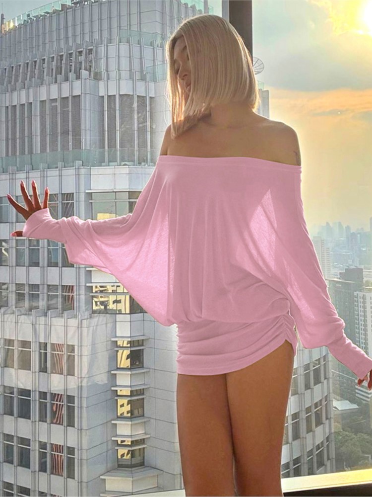 Sexy Mesh Sheer Bodycon Dress - Nueva moda, minivestido transparente con hombros