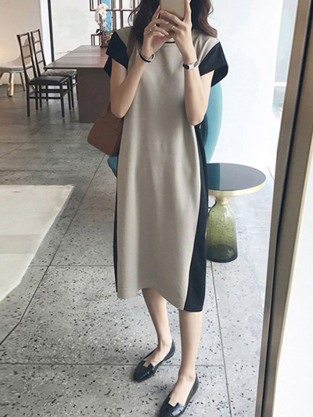 Korean Style A Line Shirt Dress - Vestido Camiseta de Longitud Media con