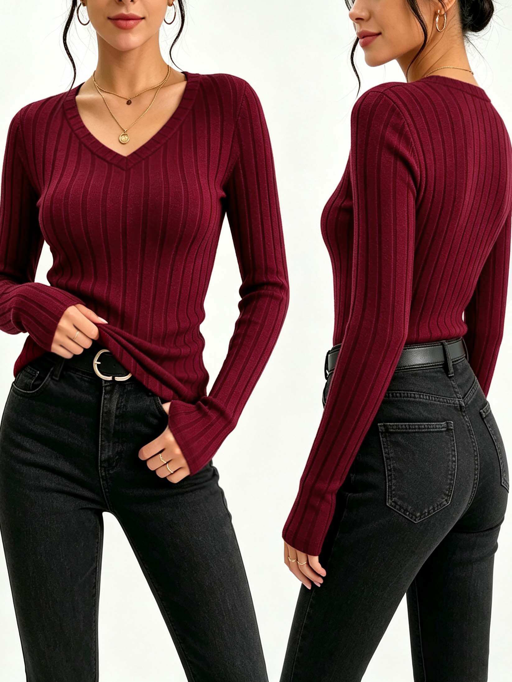 Blouses - Top de punto acanalado con cuello