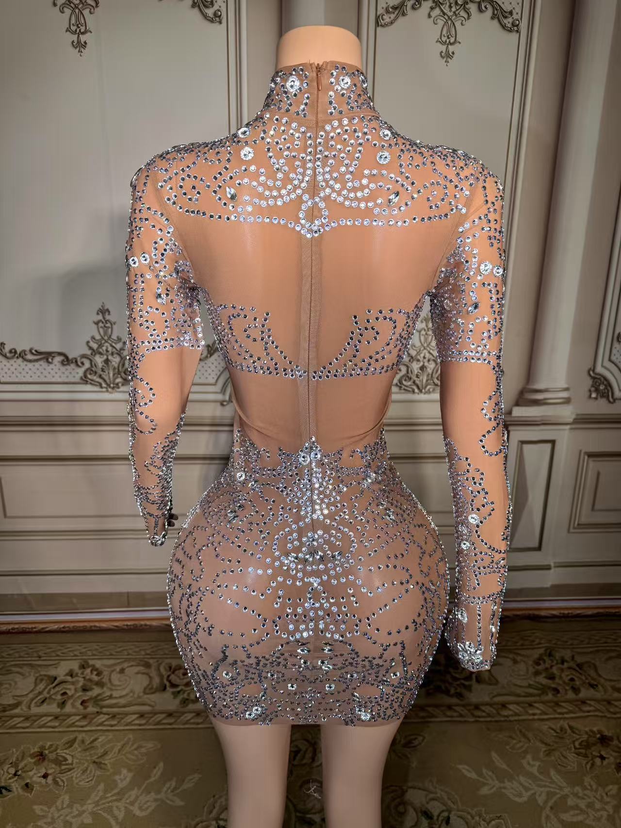 Sparkly Rhinestone Club Party Dress - ZD-minivestido brillante con diamantes de imitación,
