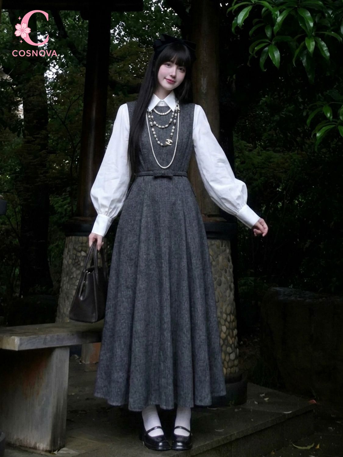 Korean Style A Line Shirt Dress - Conjunto de Vestido de 2 Piezas