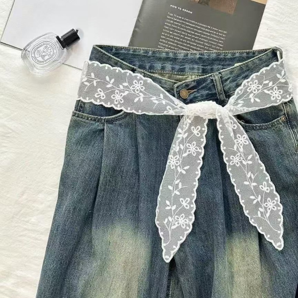 Jeans - Cinturón de encaje blanco dulce para