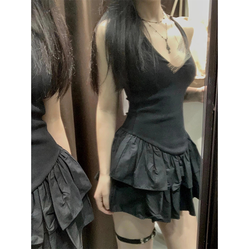 Y2K Backless Halter Mini Dress - MEXZT Y2K Mini vestido negro mujer