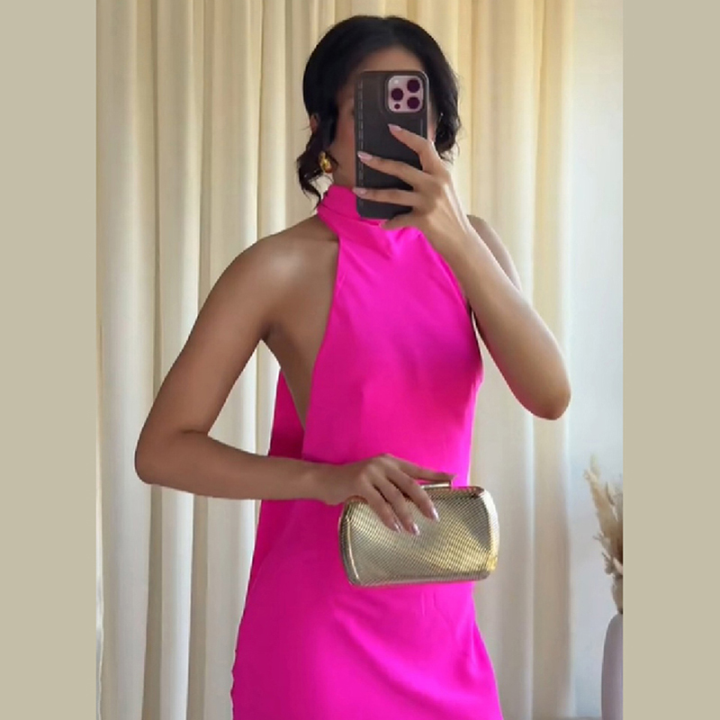 Elegant Satin Evening Gown Split - Vestido largo de satén halter para