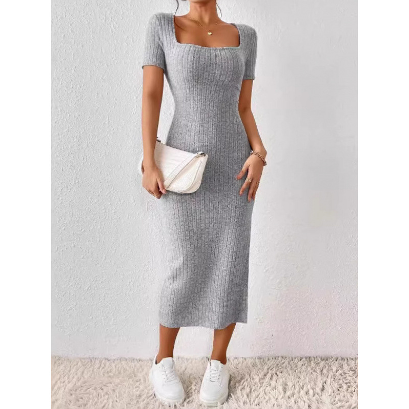 Bodycon Long Sleeve Ribbed Dress - Vestido Midi de Punto Acanalado Vintage