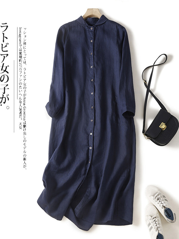 Casual Loose Linen Shirt Dress - Vestido Camisero Casual de Algodón y