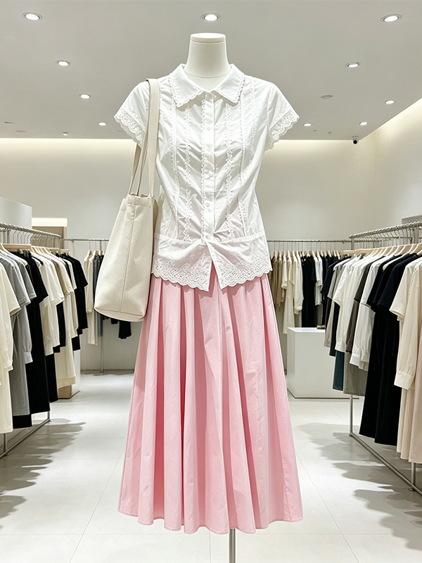 Korean Style A Line Shirt Dress - Conjunto elegante de camisa de verano