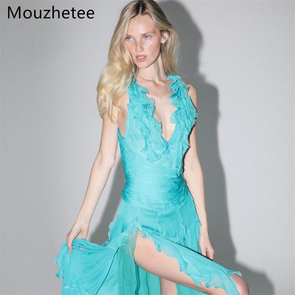 Elegant Satin Evening Gown Split - Vestidos de Noche Mouzhetee, Corte en