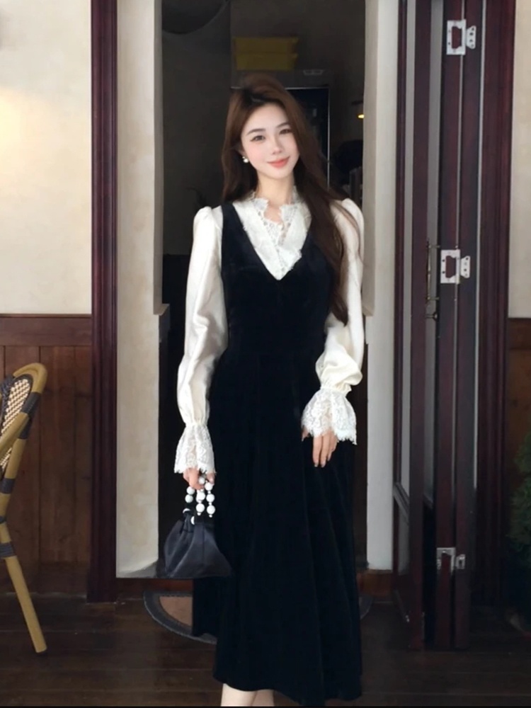 Korean Style A Line Shirt Dress - Camisa de Seda con Parches de