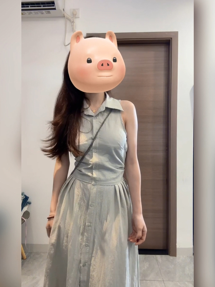 Korean Style A Line Shirt Dress - Vestido Camisero sin Mangas con Cuello