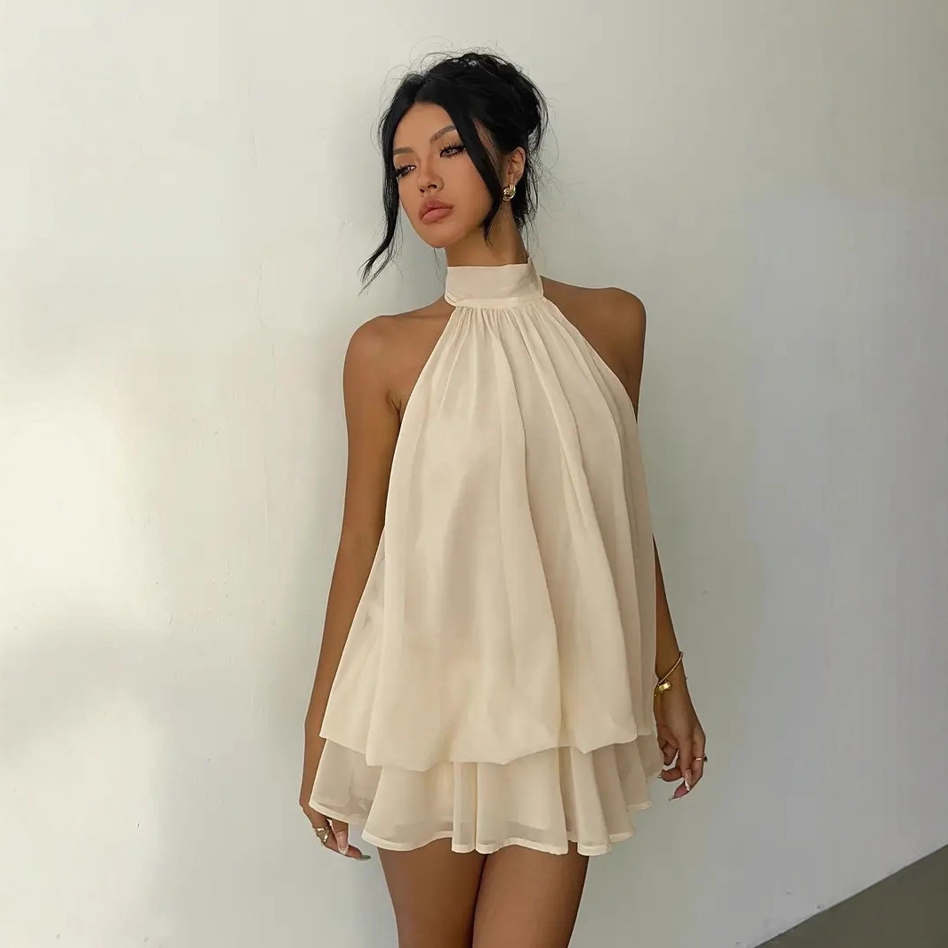 Y2K Backless Halter Mini Dress - Vestido Halter para Mujer, Espalda Descubierta,