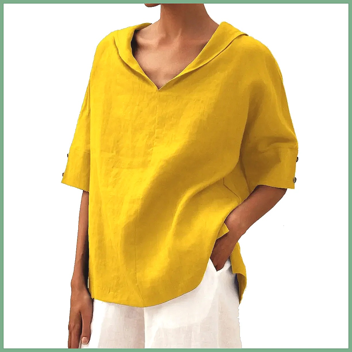 Blouses - Camisa Holgada de Lino y Algodón
