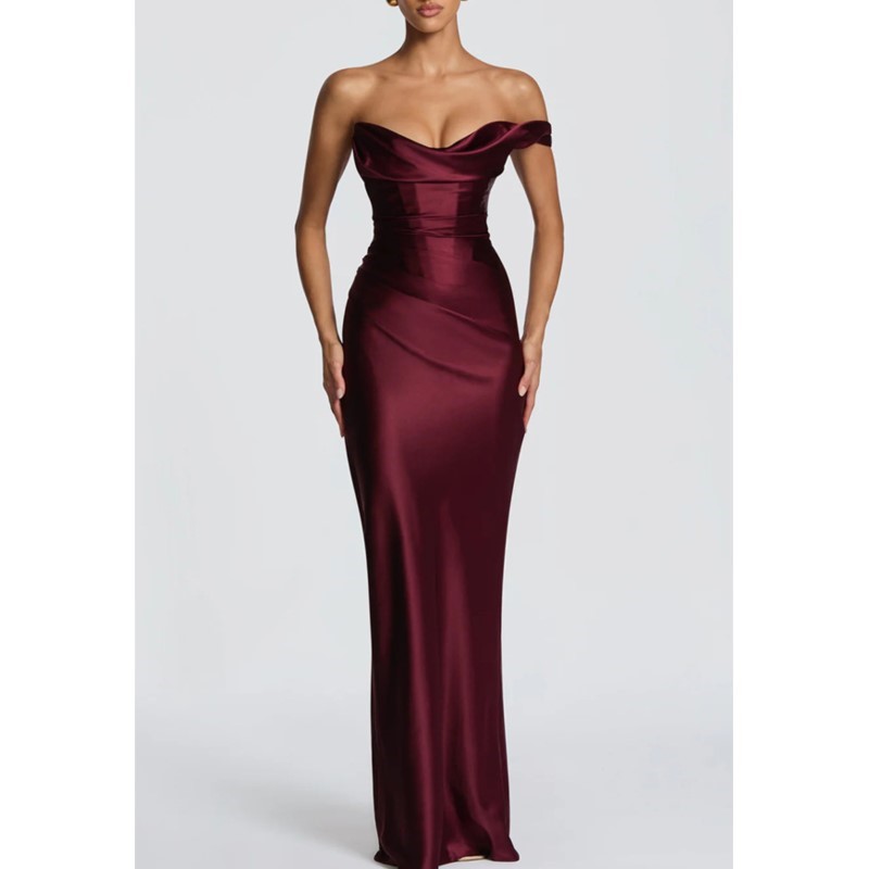 Elegant Satin Evening Gown Split - Vestido de satén sexy y elegante,