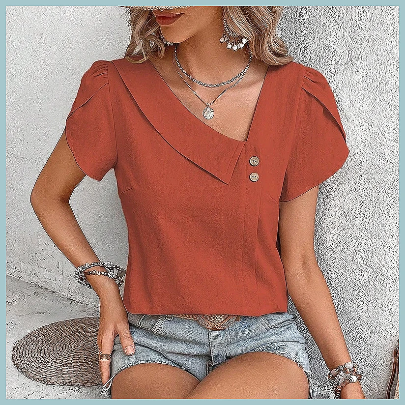 Blouses - Blusa de Color Sólido Vintage de