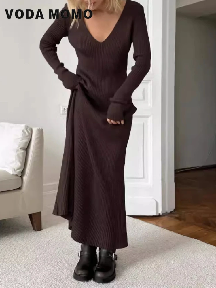 Bodycon Long Sleeve Ribbed Dress - Maxivestidos ajustados versátiles de manga larga