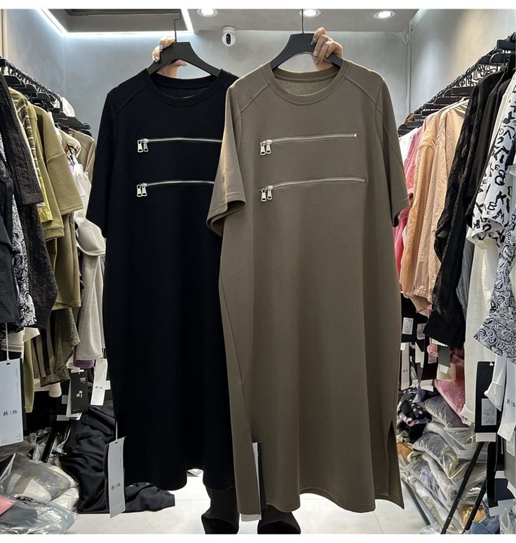 Korean Style A Line Shirt Dress - Vestido camisero holgado de manga corta