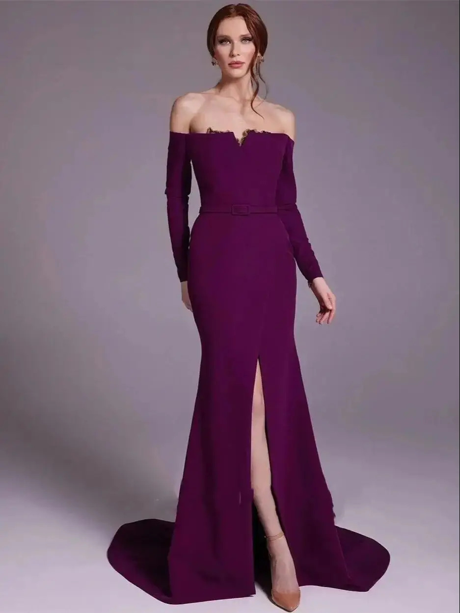 Elegant Satin Evening Gown Split - Vestido de noche árabe elegante de