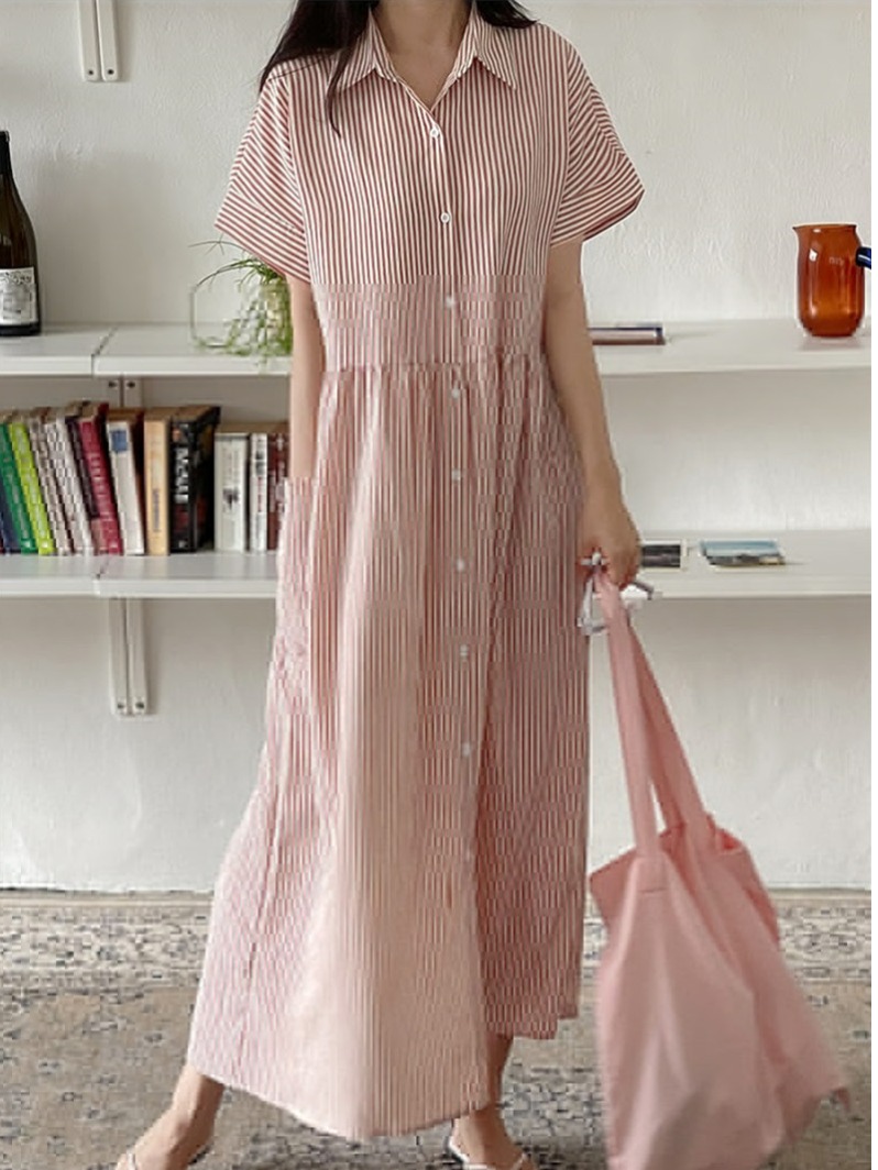 Vestido Camisero a Rayas de Es - Korean Style A Line Shirt Dress reseña y precio