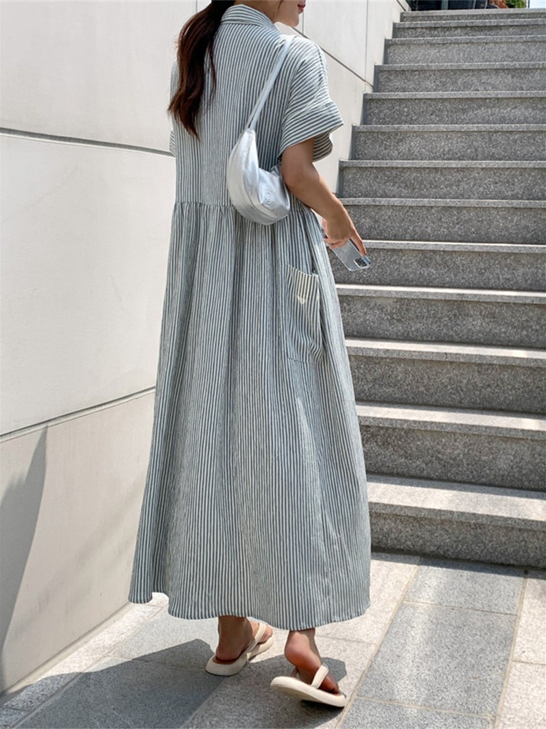 Vestido Camisero a Rayas de Es - Korean Style A Line Shirt Dress reseña y precio