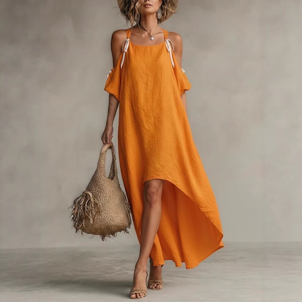 Vestido de Verano para Mujer,  - Off Shoulder Puff Sleeve Sundress reseña y precio