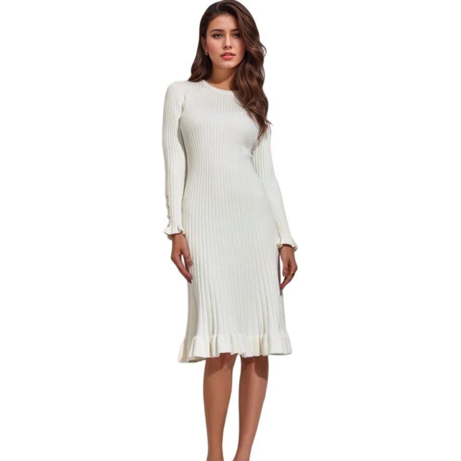 Vestido ajustado de manga larg - Bodycon Long Sleeve Ribbed Dress reseña y precio
