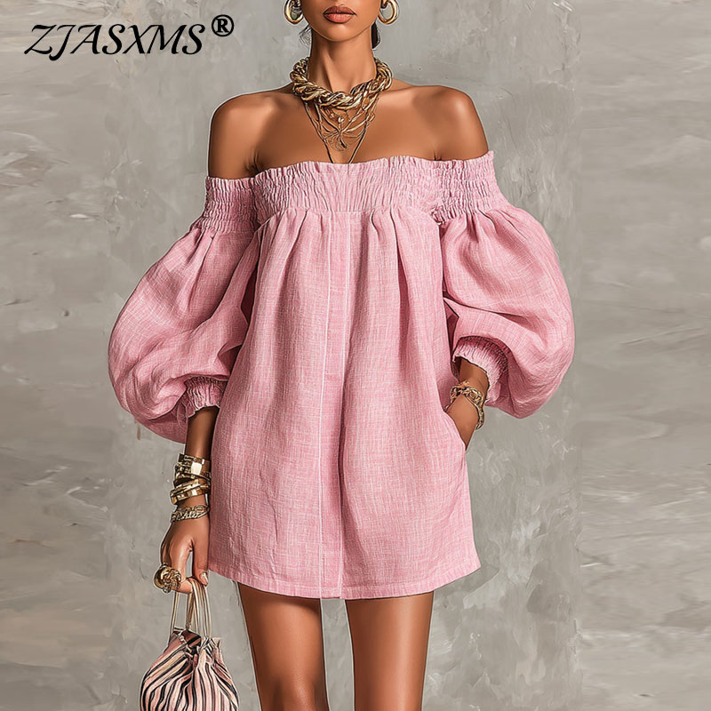 Vestido corto de verano 2026 n - Off Shoulder Puff Sleeve Sundress reseña y precio