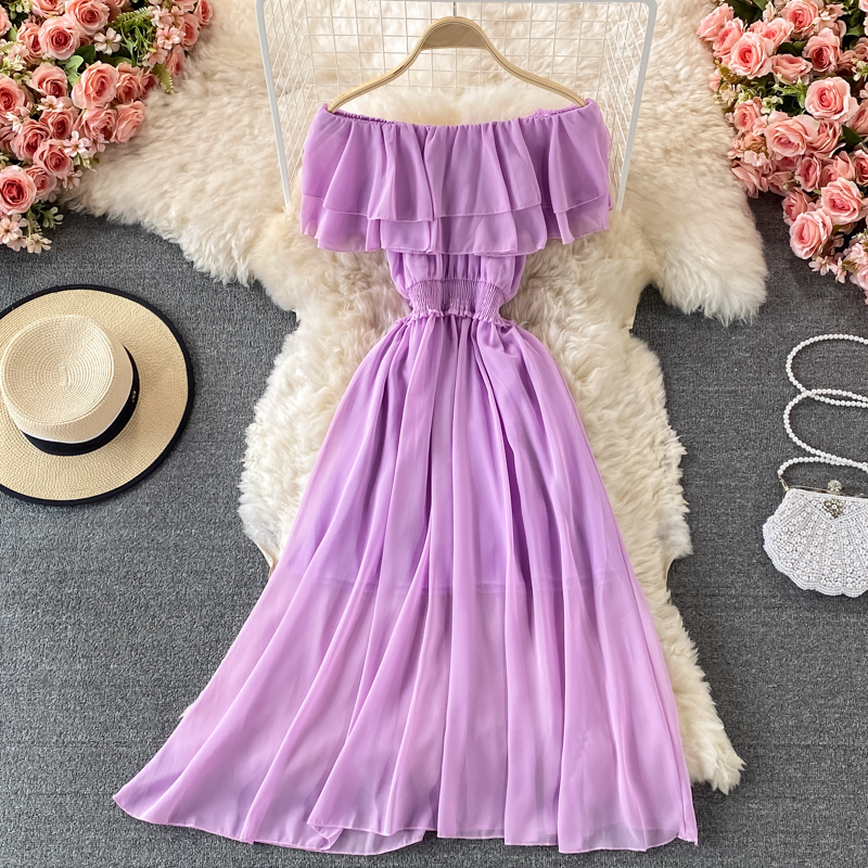 Vestido de playa liso amarillo - Off Shoulder Puff Sleeve Sundress reseña y precio