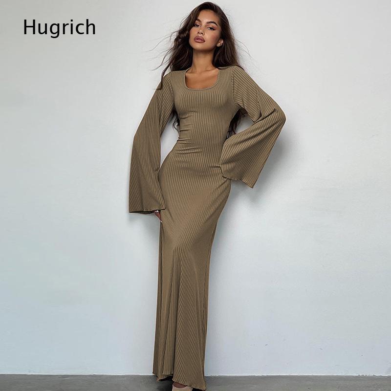 Vestido Maxi Elegante de Punto - Bodycon Long Sleeve Ribbed Dress reseña y precio