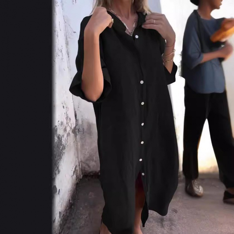 Vestido Camisero Estilo Old Mo - Casual Loose Linen Shirt Dress reseña y precio
