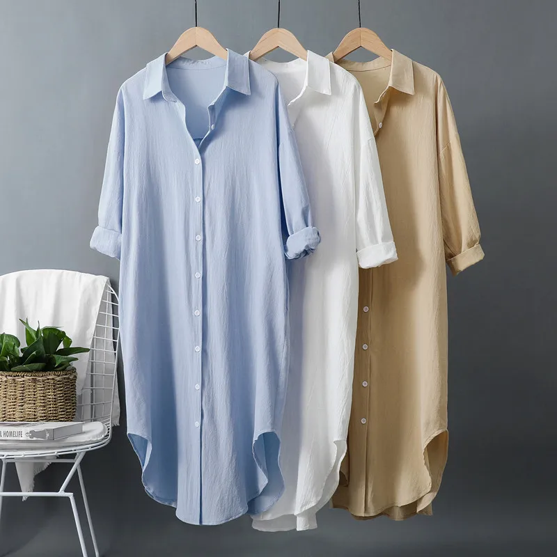 Nuevos Vestidos Camiseros Larg - Casual Loose Linen Shirt Dress reseña y precio