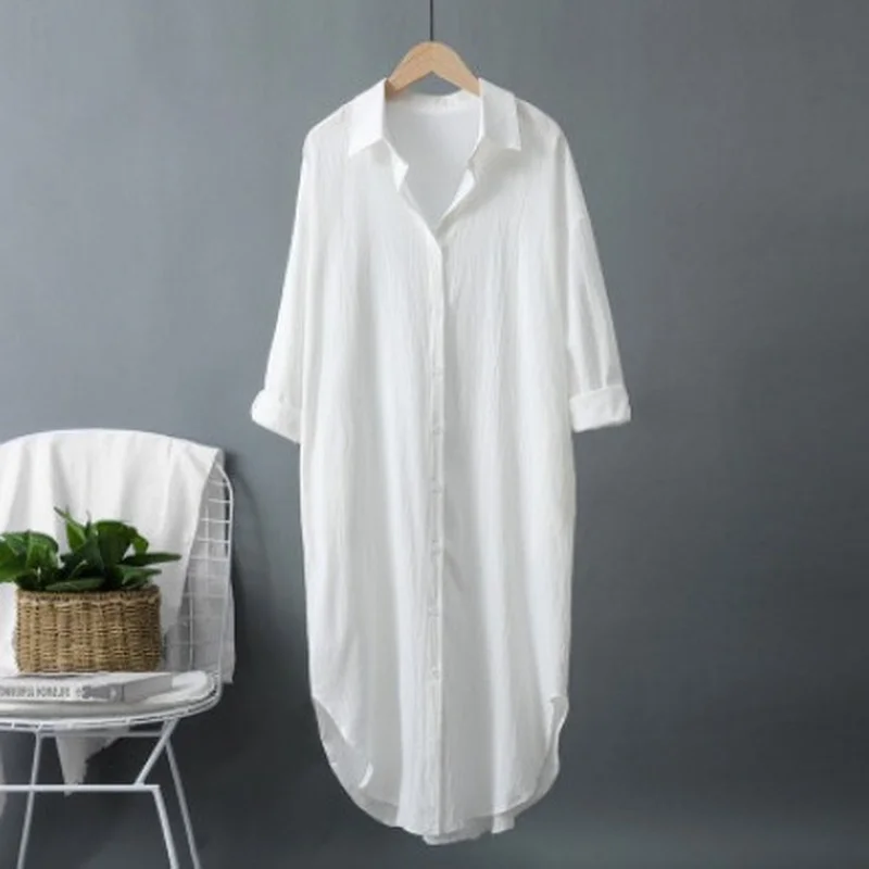 Nuevos Vestidos Camiseros Larg - Casual Loose Linen Shirt Dress reseña y precio