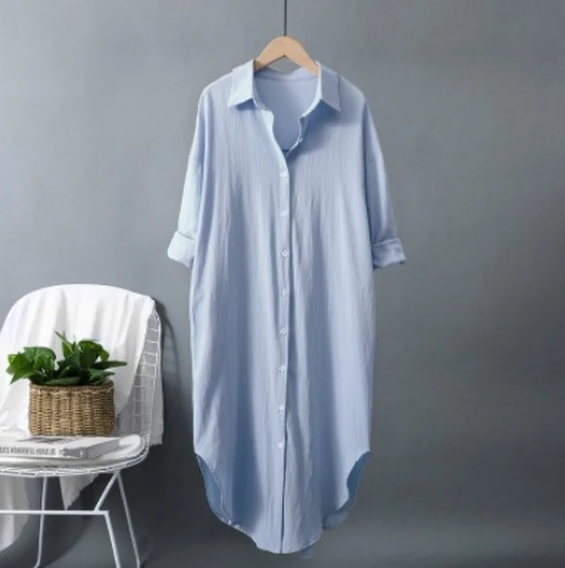 Nuevos Vestidos Camiseros Larg - Casual Loose Linen Shirt Dress reseña y precio