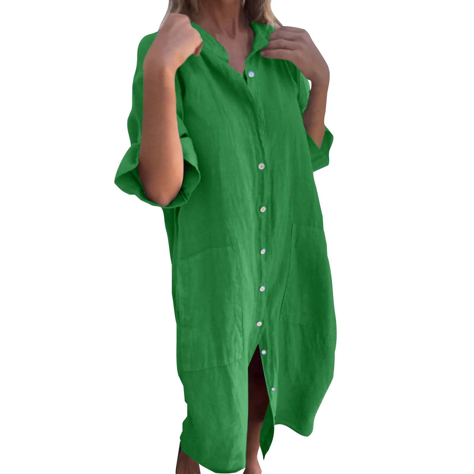 2025 nuevo vestido camisero de - Casual Loose Linen Shirt Dress reseña y precio