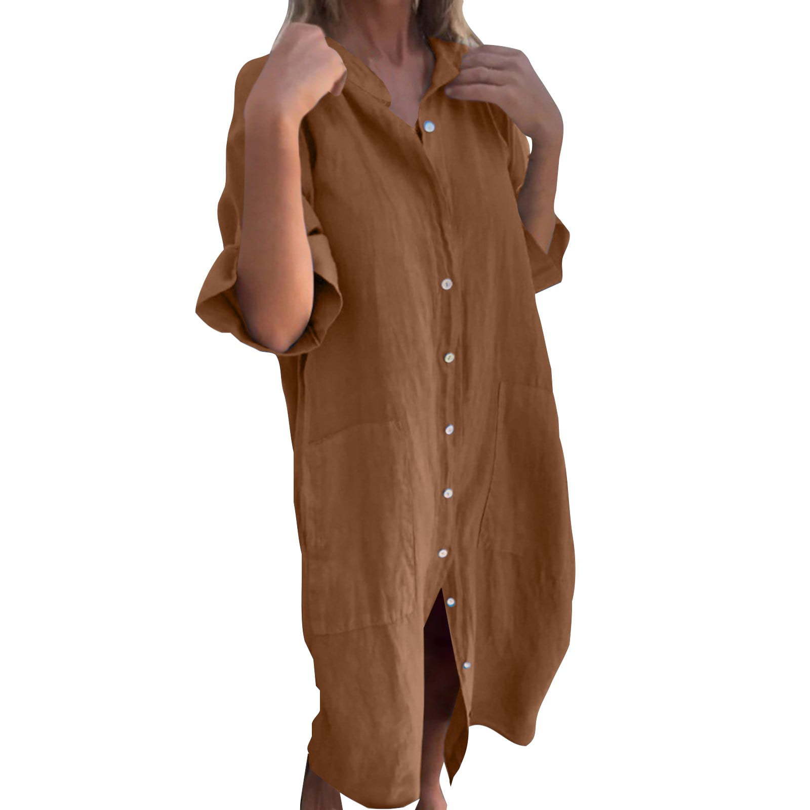 2025 nuevo vestido camisero de - Casual Loose Linen Shirt Dress reseña y precio
