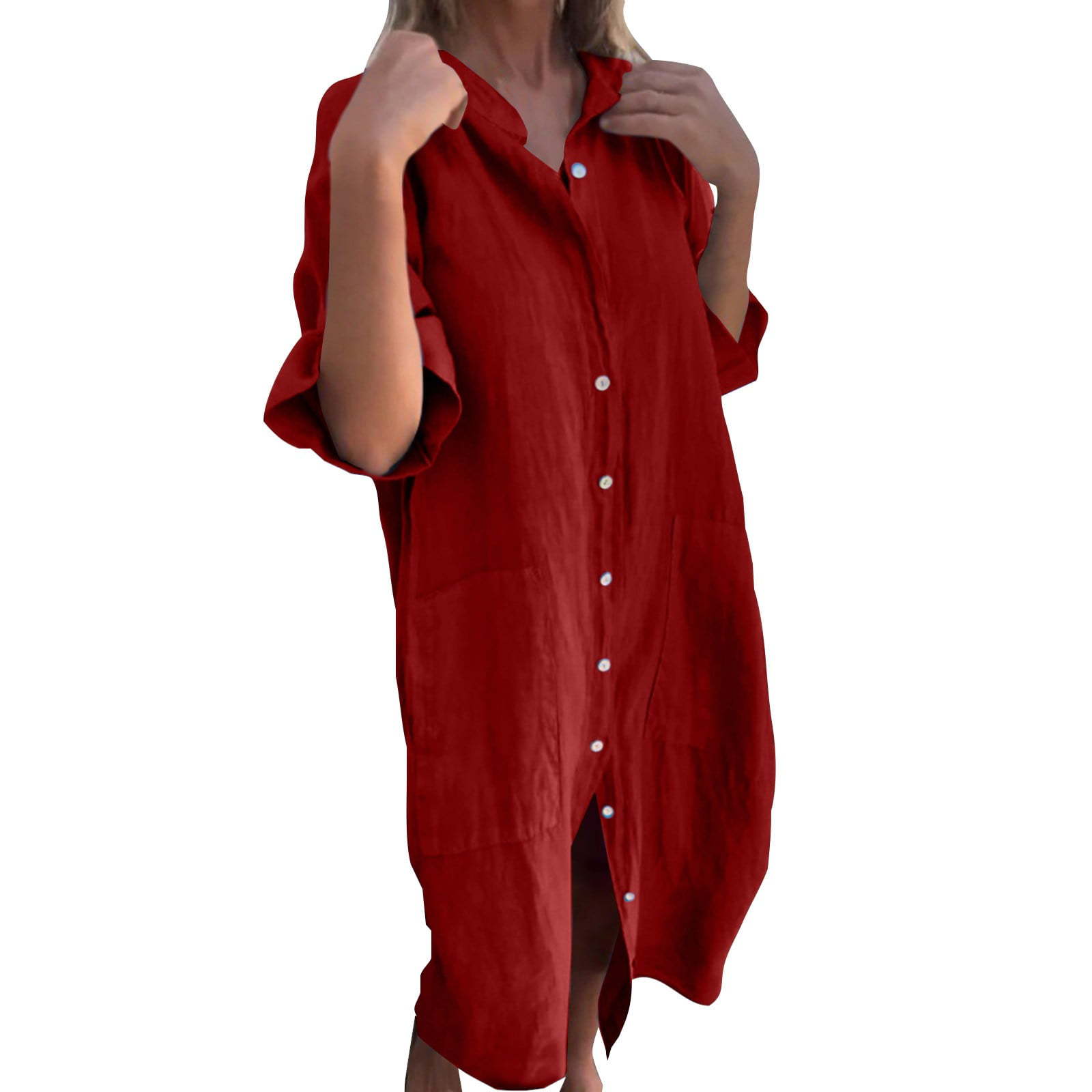 2025 nuevo vestido camisero de - Casual Loose Linen Shirt Dress reseña y precio