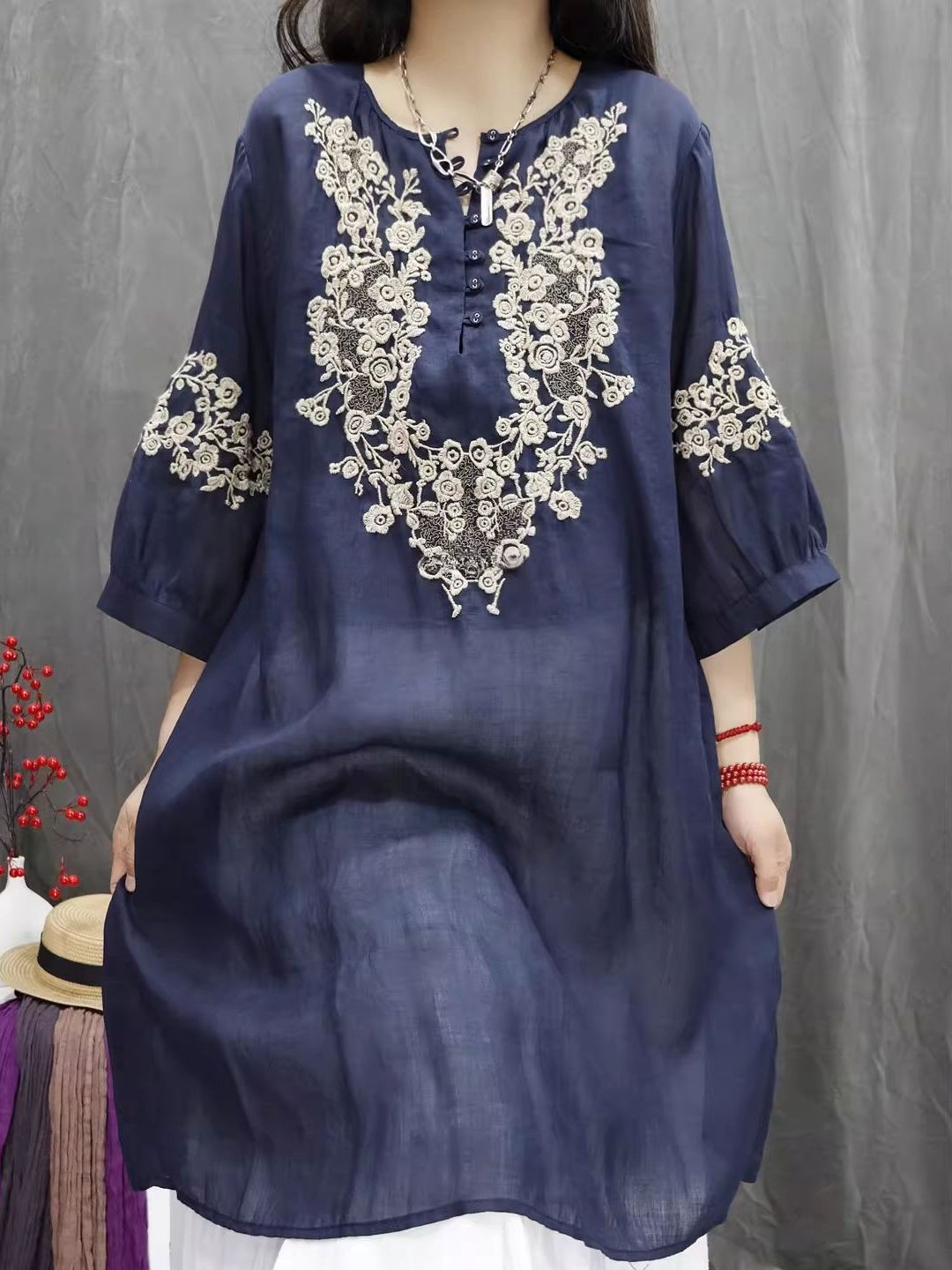 Camisa Vestido Casual de Algod - Casual Loose Linen Shirt Dress reseña y precio