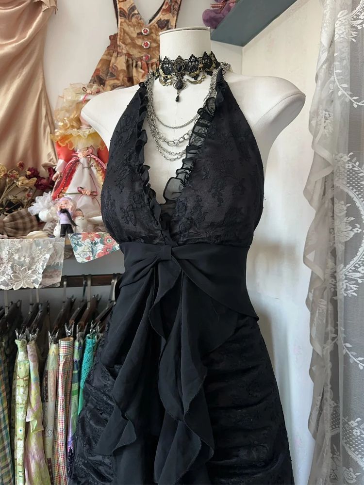 Vestido Halter Vintage Y2K sin - Y2K Backless Halter Mini Dress reseña y precio
