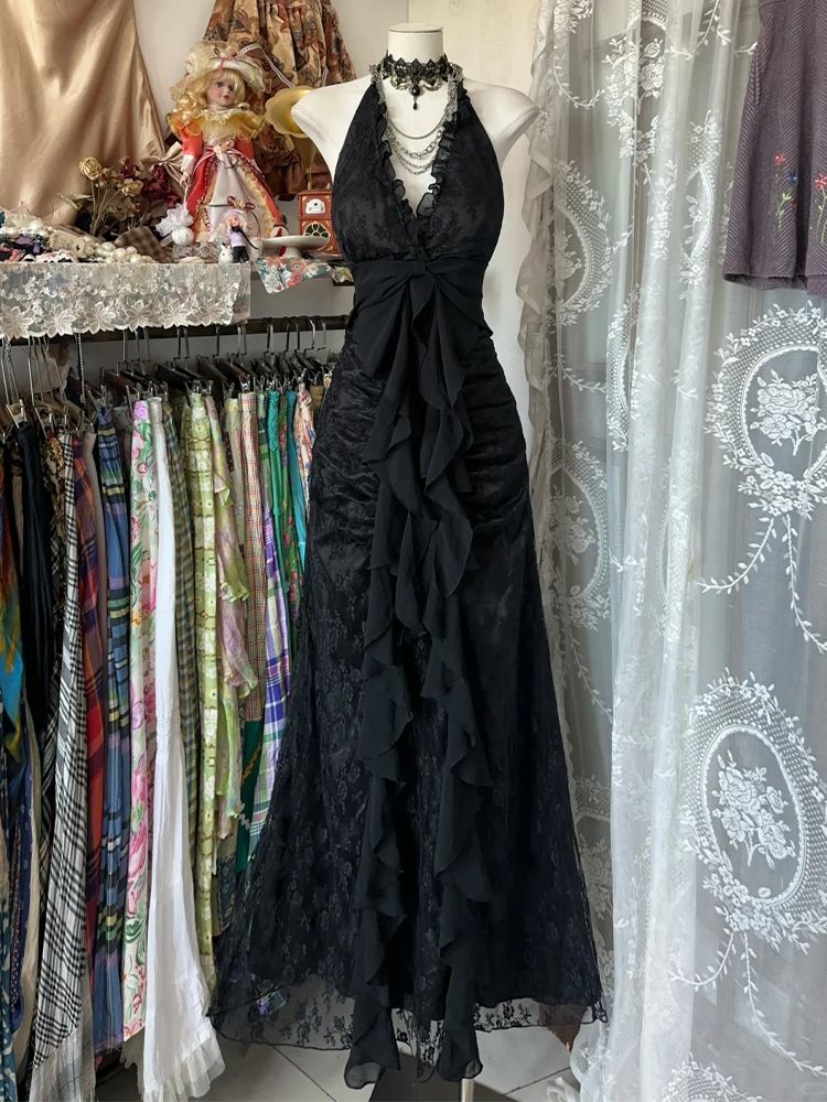 Vestido Halter Vintage Y2K sin - Y2K Backless Halter Mini Dress reseña y precio