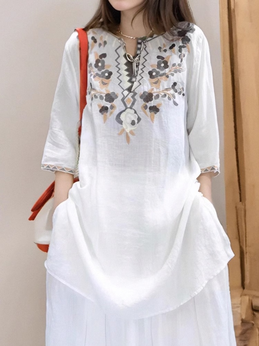 Elegante Vestido Camisero de L - Casual Loose Linen Shirt Dress reseña y precio