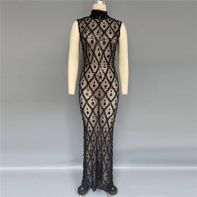 Vestido de Fiesta Negro Brilla - Sexy Mesh Sheer Bodycon Dress reseña y precio