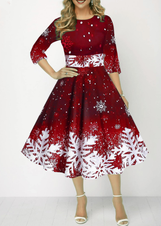 Vestidos de Navidad de inviern - French Vintage Floral Midi Dress reseña y precio