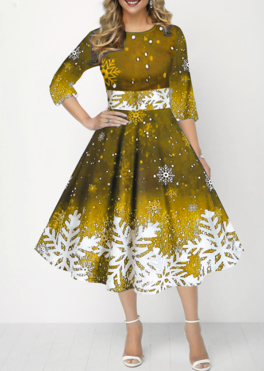 Vestidos de Navidad de inviern - French Vintage Floral Midi Dress reseña y precio