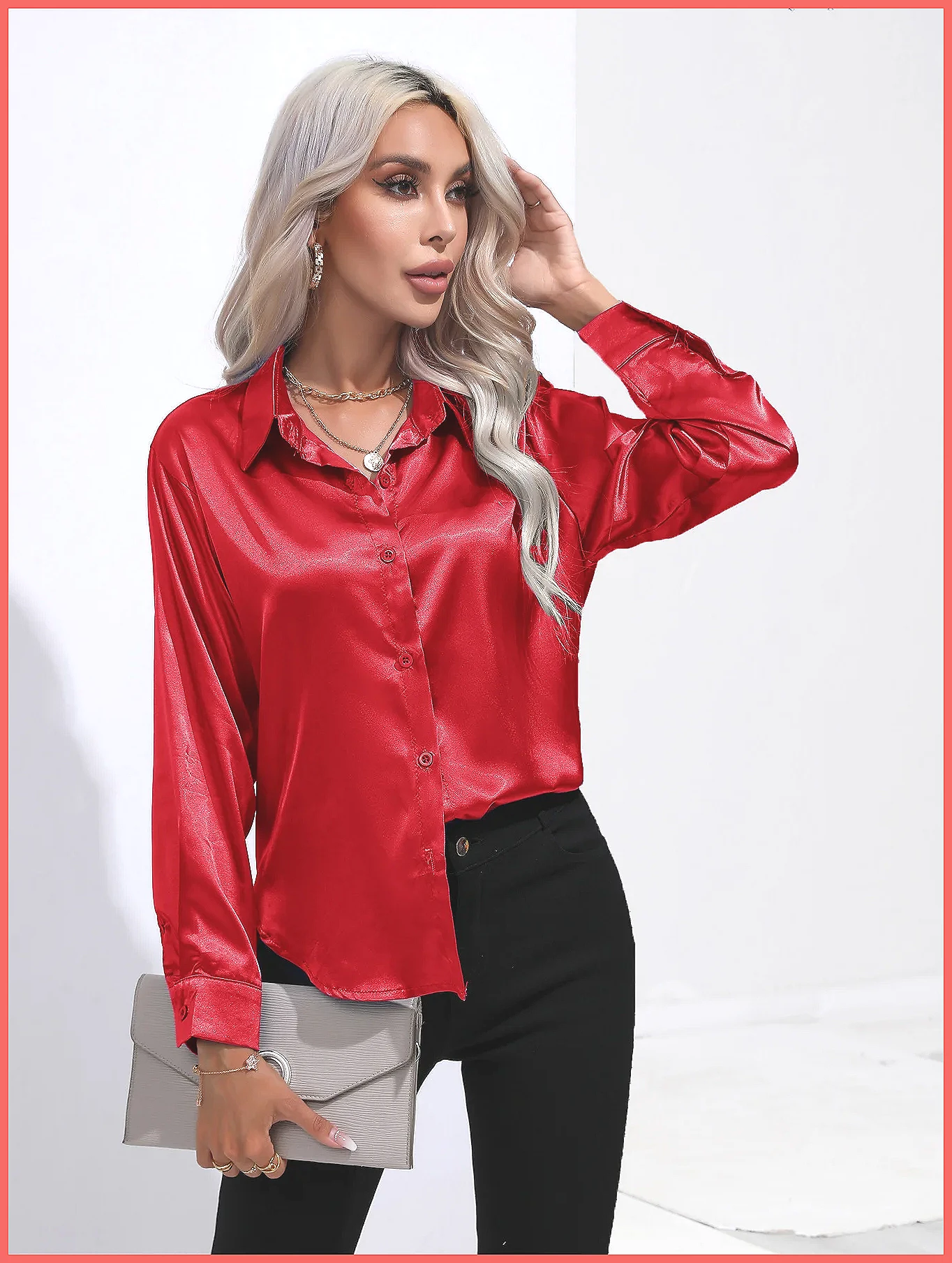 Camisa de Satén para Mujer, Pr - Blouses reseña y precio