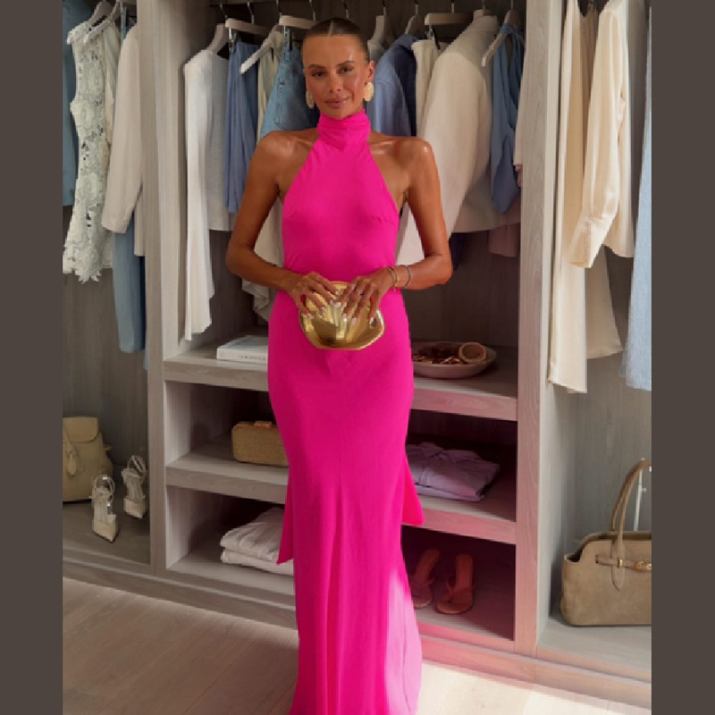 Vestido largo de satén halter  - Elegant Satin Evening Gown Split reseña y precio