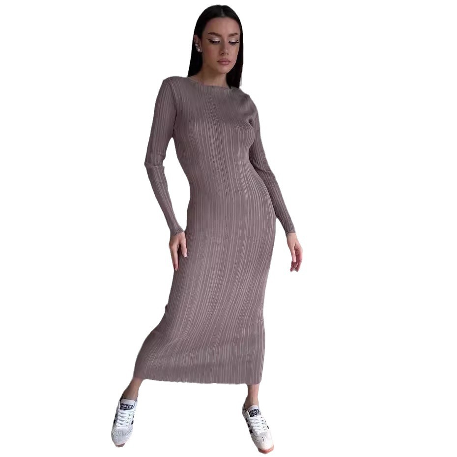 Vestido Maxi Elegante de Punto - Bodycon Long Sleeve Ribbed Dress reseña y precio