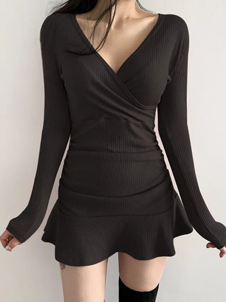 AOSSVIAO-Vestidos Midi acanala - Bodycon Long Sleeve Ribbed Dress reseña y precio
