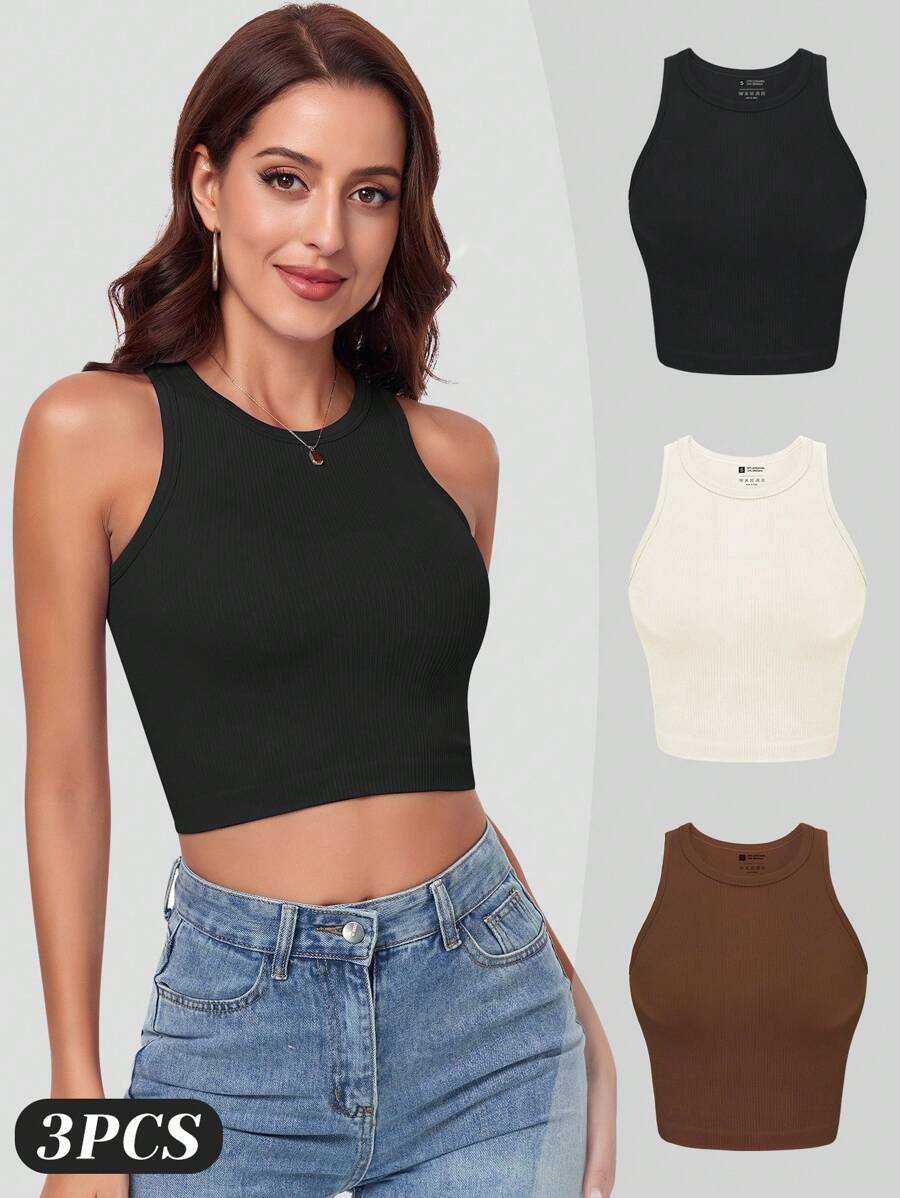 VVX Paquete de 3 Tops Cortos p - Seamless Ribbed Workout Tank Top reseña y precio